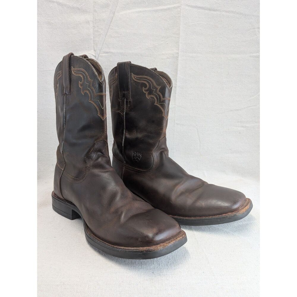 Western Cowboy Ranch Men 8.5D Ariat Brown Leather Square Toe Boots